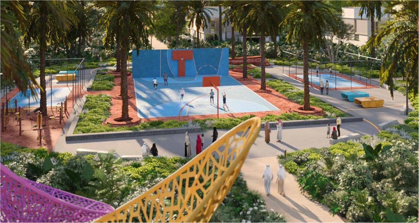 Boardwalks and wooden bridges connecting the scenic paths in Saadiyat Lagoons